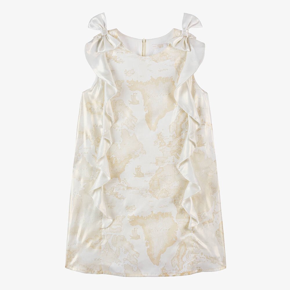 Alviero Martini - Teen Girls Ivory Satin Geo Map Print Dress | Childrensalon