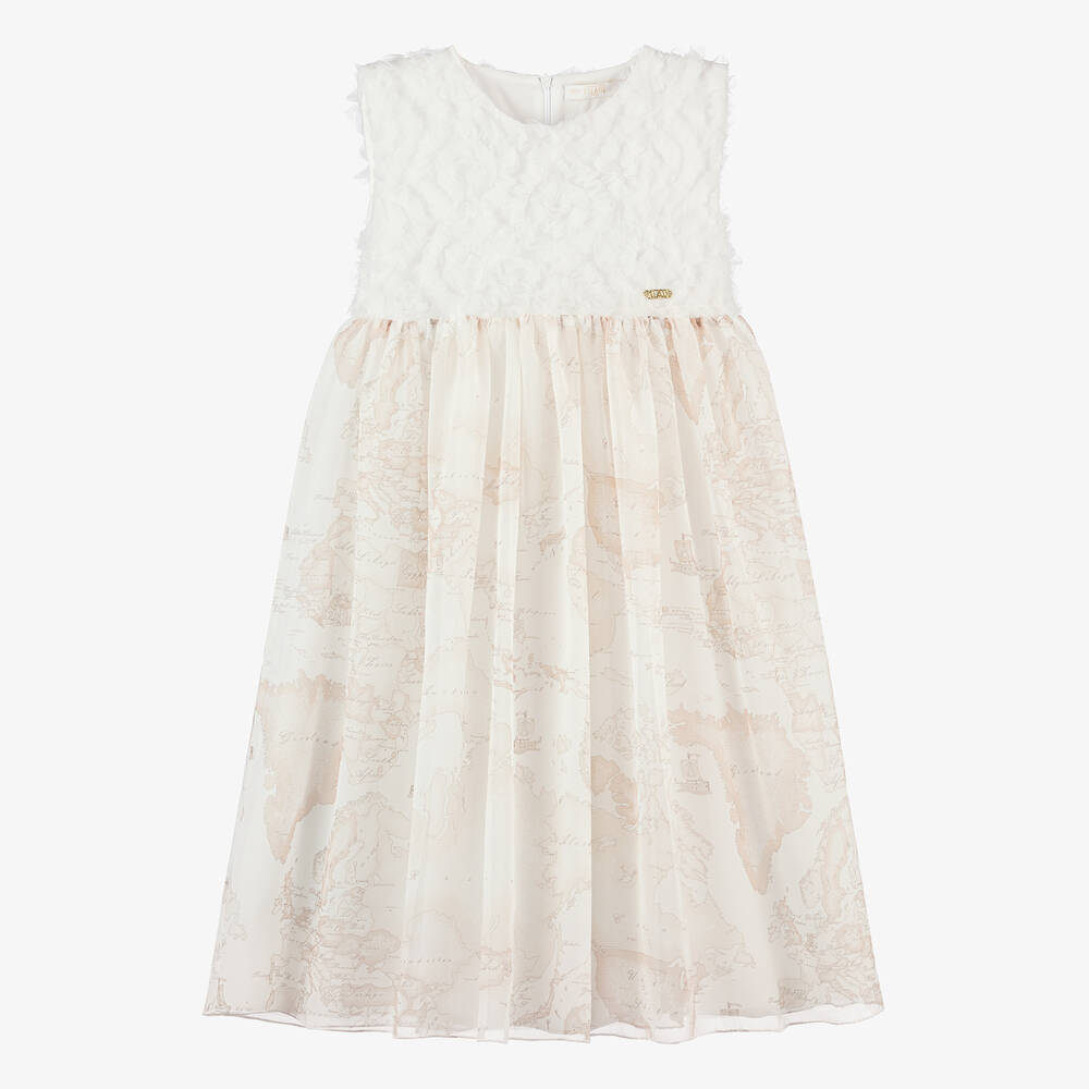 Alviero Martini - Teen Girls White & Ivory Geo Midi Dress | Childrensalon