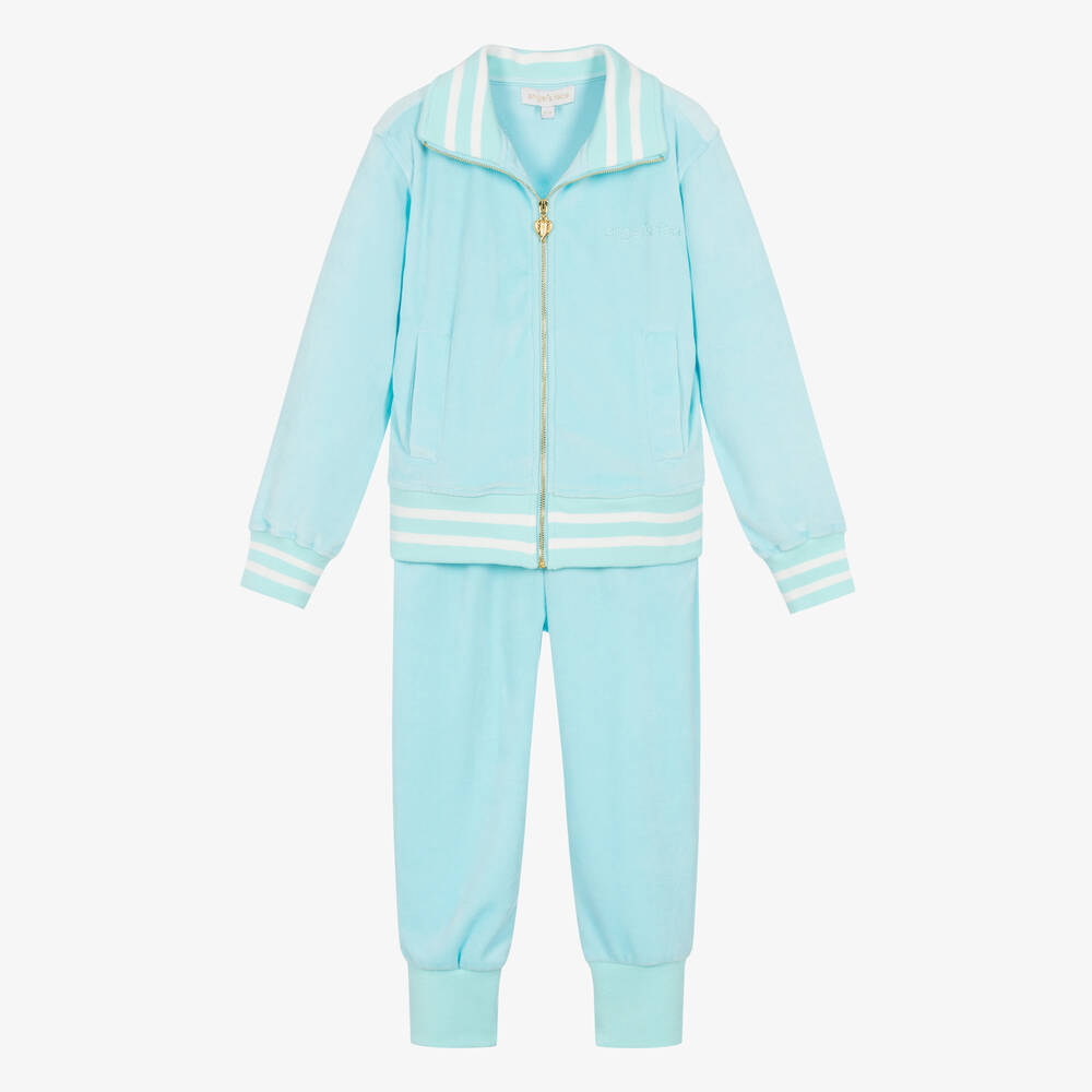 Angel's Face - Girls Aqua Blue Velour Tracksuit | Childrensalon