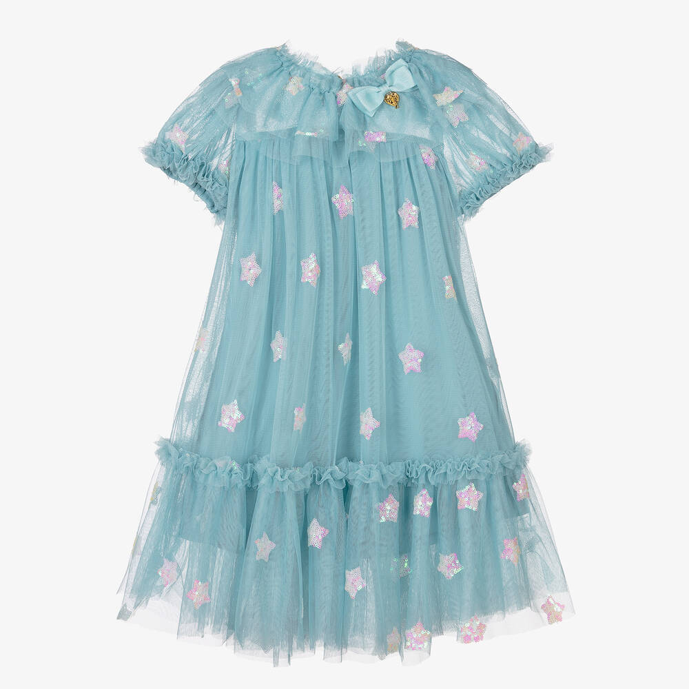 Angel's Face - Robe tulle bleu étoiles en sequins | Childrensalon