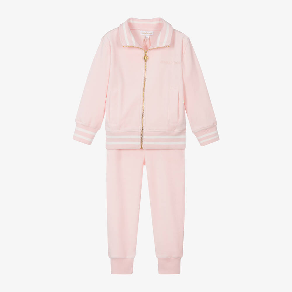 Angel's Face - Girls Pale Pink Velour Tracksuit | Childrensalon