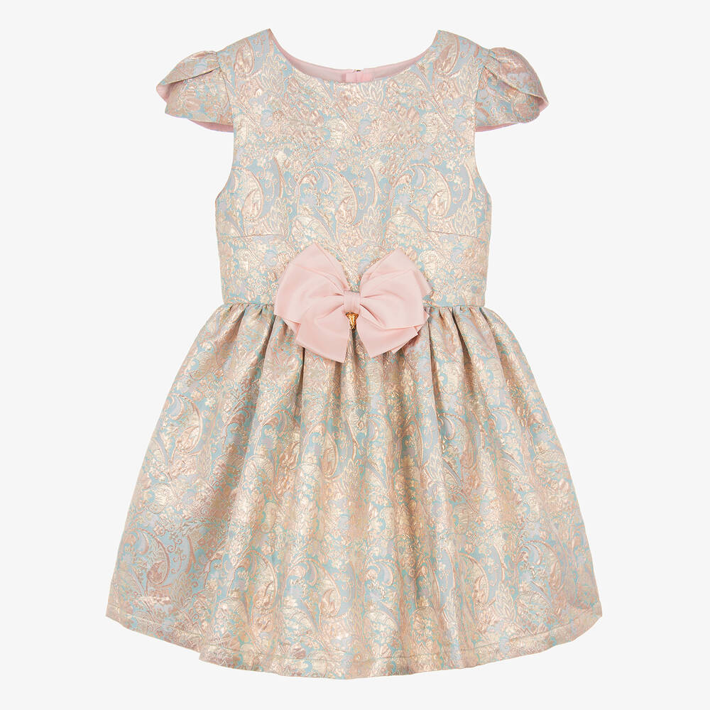 Angel's Face - Teen Girls Gold & Blue Jacquard Dress | Childrensalon