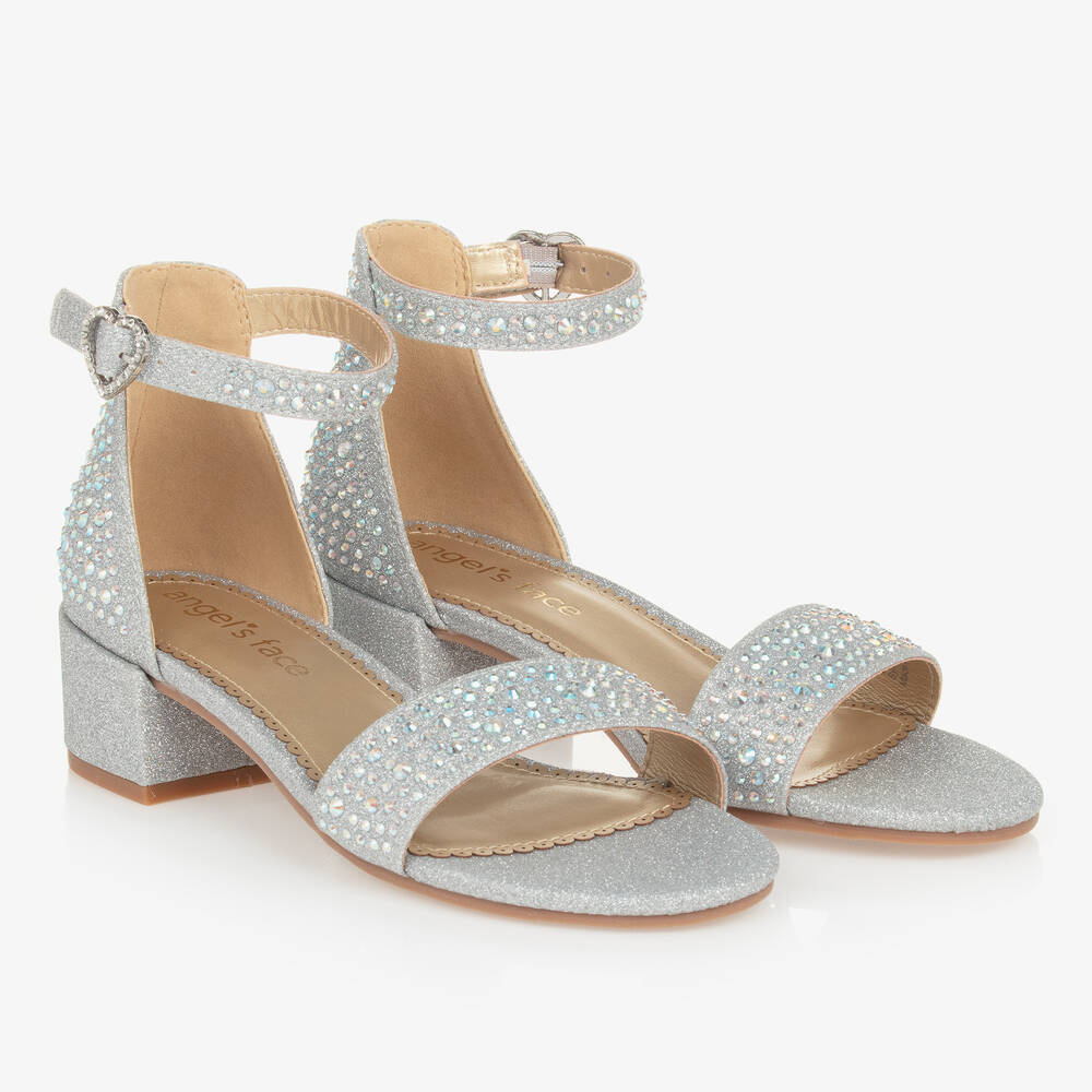 Angel's Face - Teen Girls Silver Diamanté Heeled Sandals | Childrensalon