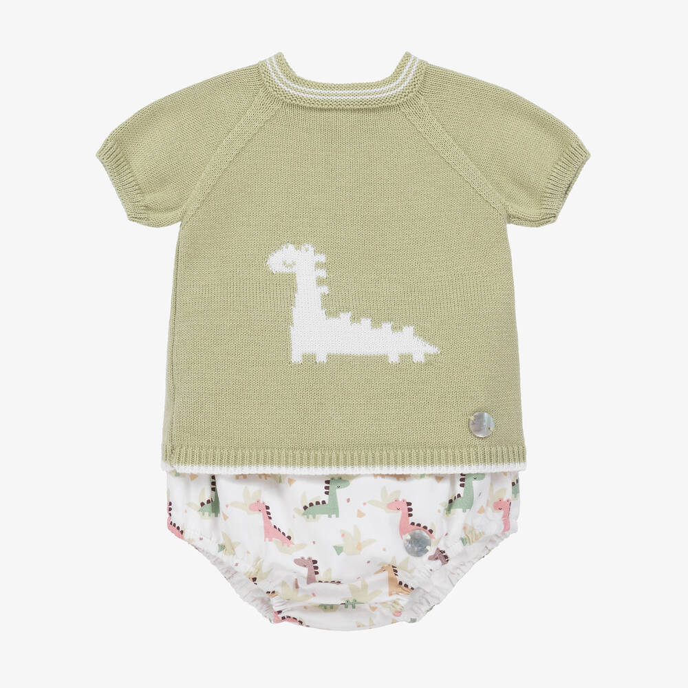 Artesanía Granlei - Baby Boys Green Cotton Dinosaur Shorts Set | Childrensalon