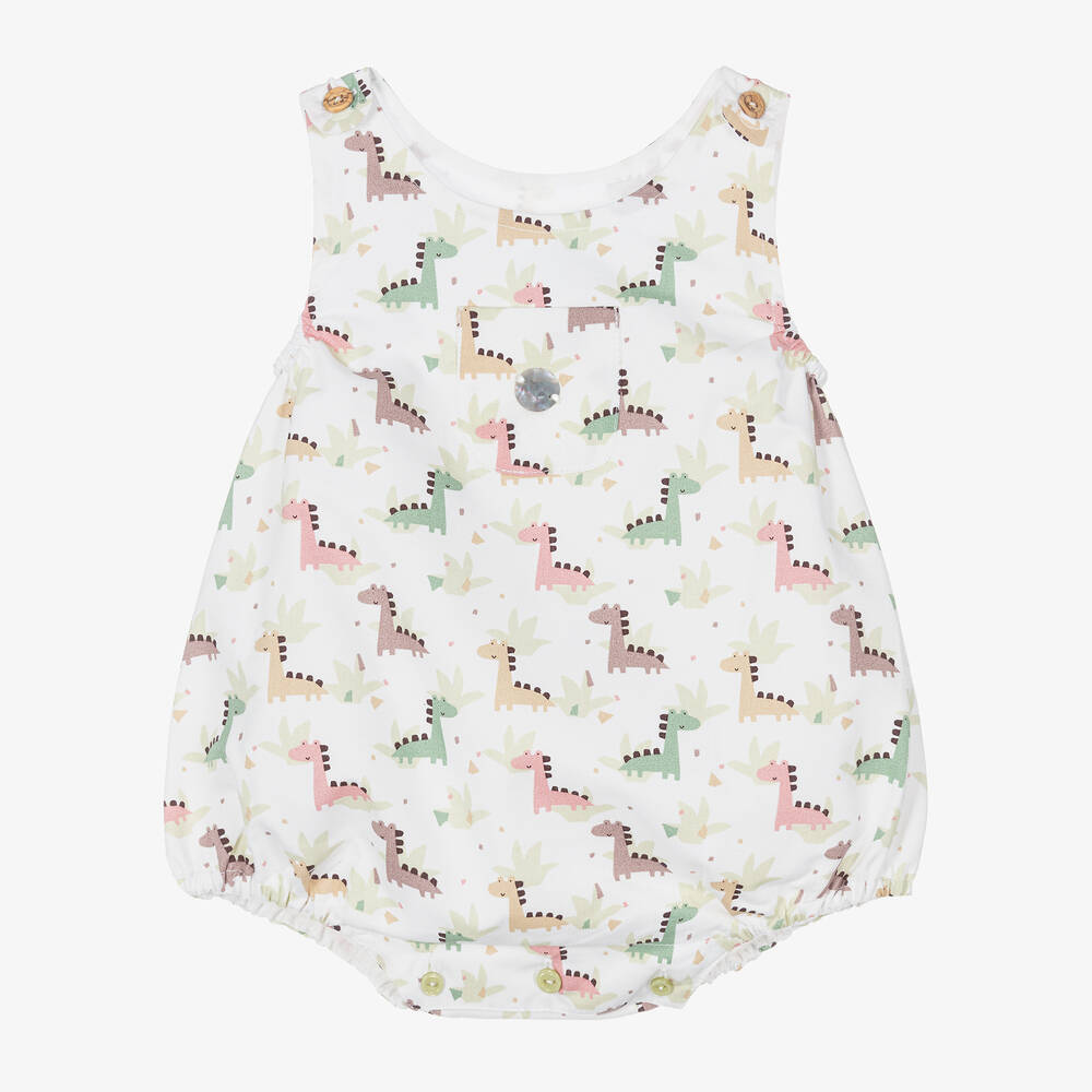 Artesanía Granlei - Baby Boys White Cotton Dinosaur Shortie | Childrensalon