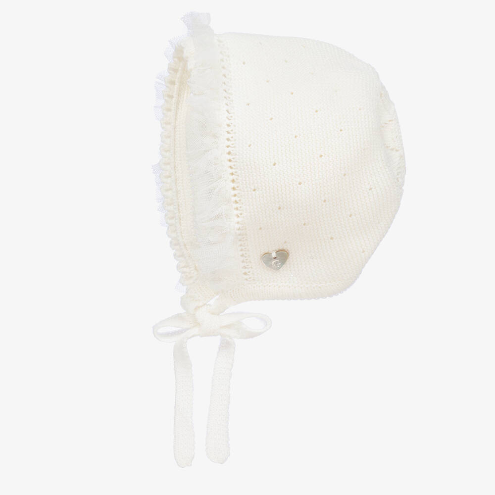 Artesanía Granlei - Bonnet ivoire à liseré en tulle bébé | Childrensalon