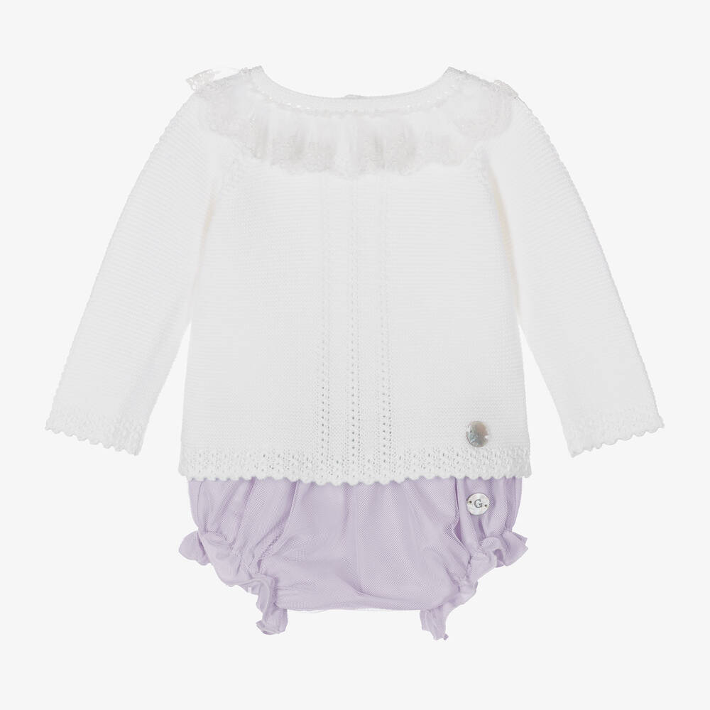 Artesanía Granlei - Ensemble short ivoire et lilas bébé | Childrensalon