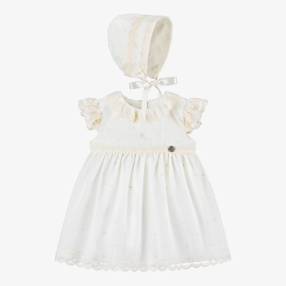 Artesanía Granlei - Ensemble robe ivoire à dentelle bébé | Childrensalon