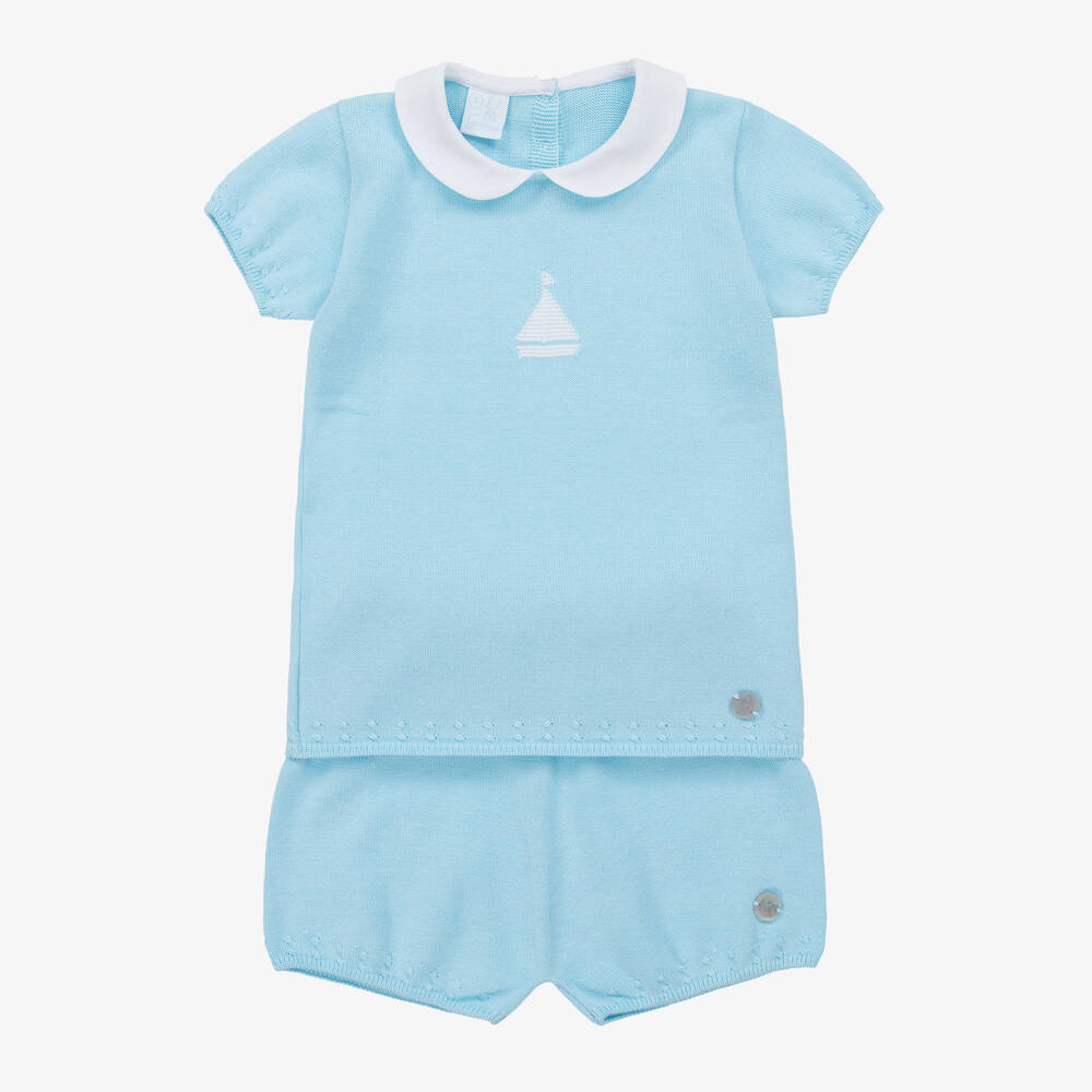 Artesanía Granlei - Boys Blue Boat Cotton Shorts Set | Childrensalon