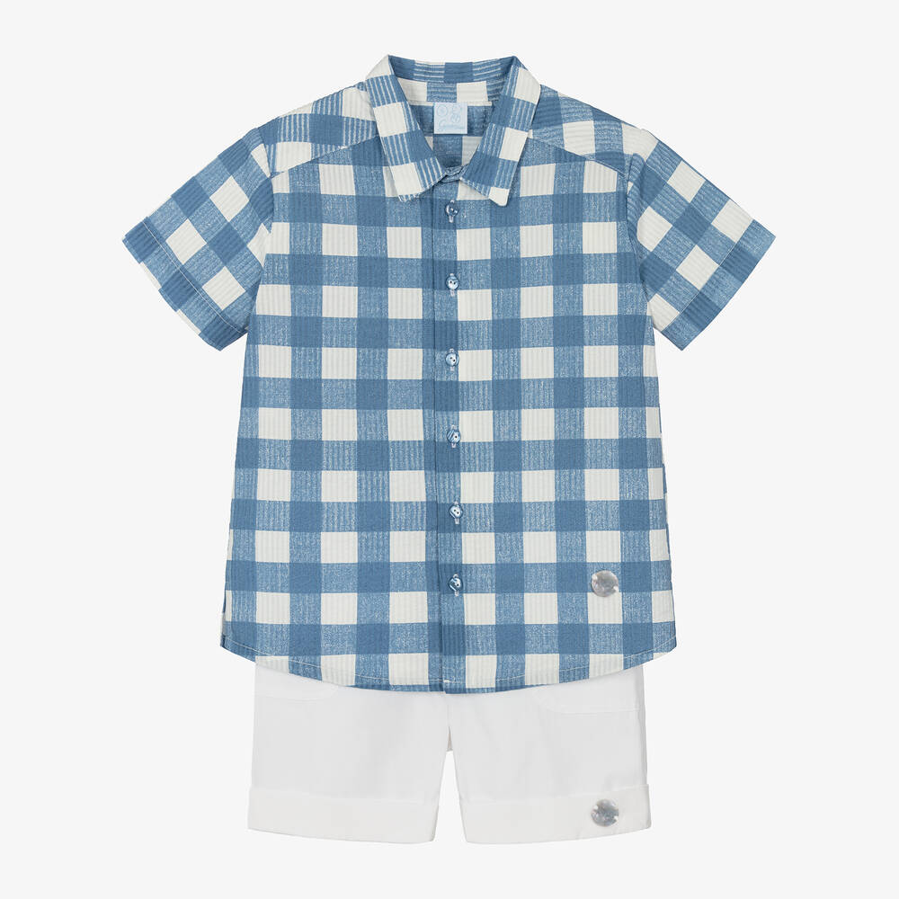 Artesanía Granlei - Boys Blue Gingham Cotton Shorts Sets | Childrensalon