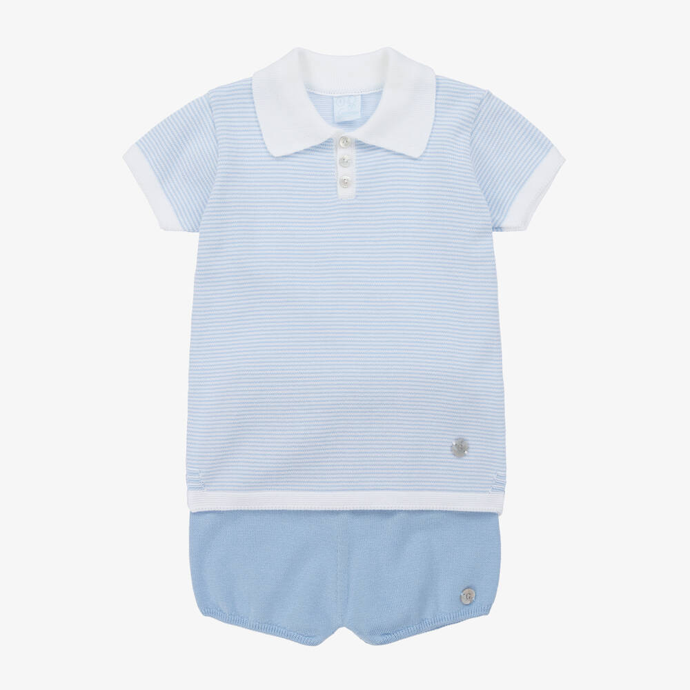 Artesanía Granlei - Boys Blue Striped Cotton Shorts Set | Childrensalon