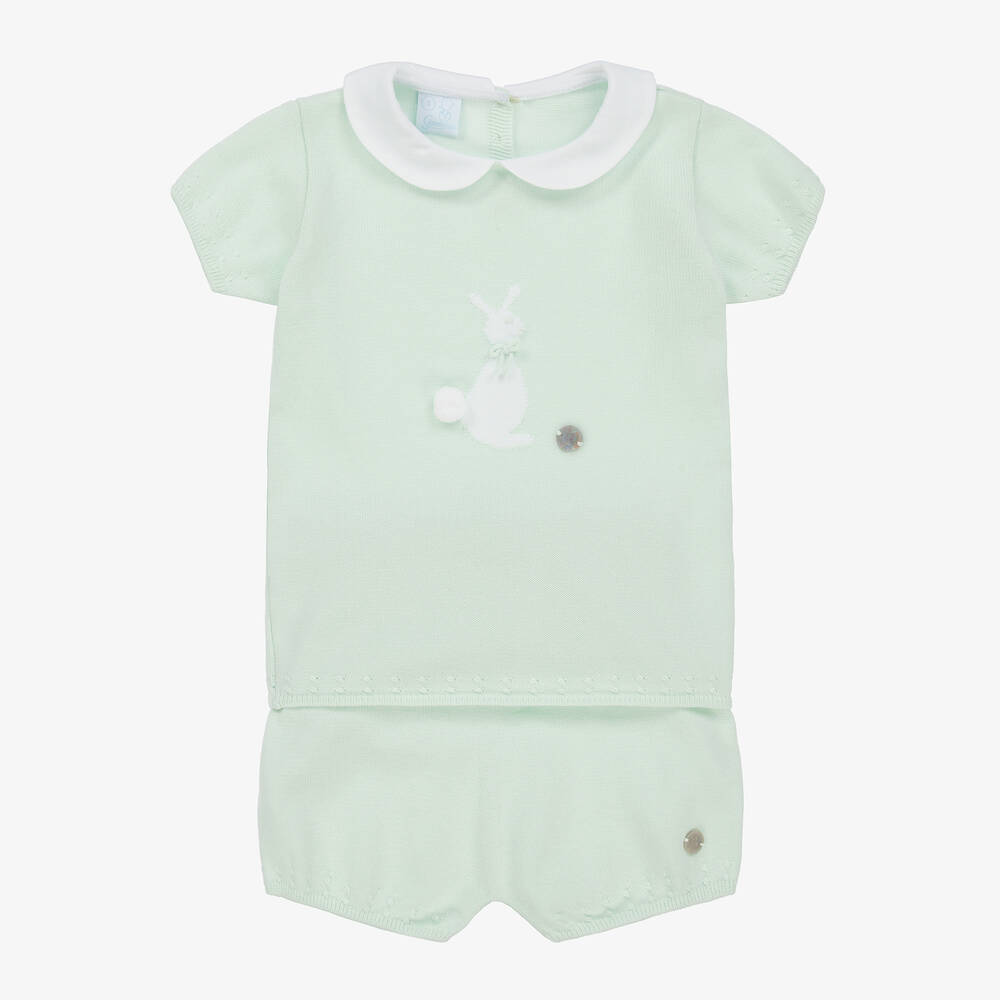 Artesanía Granlei - Boys Green Cotton Bunny Shorts Set | Childrensalon