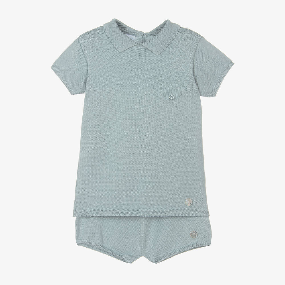 Artesanía Granlei - Boys Green Knitted Shorts Set | Childrensalon