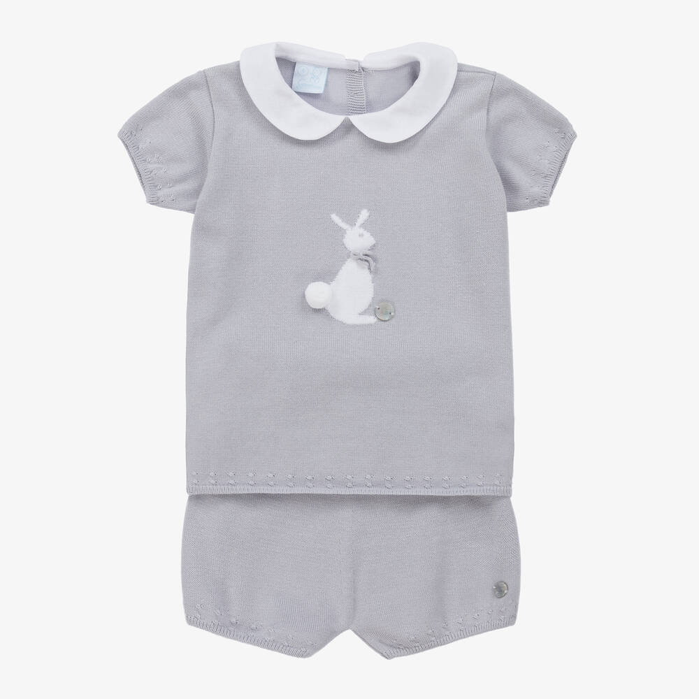 Artesanía Granlei - Boys Grey Cotton Bunny Shorts Set | Childrensalon