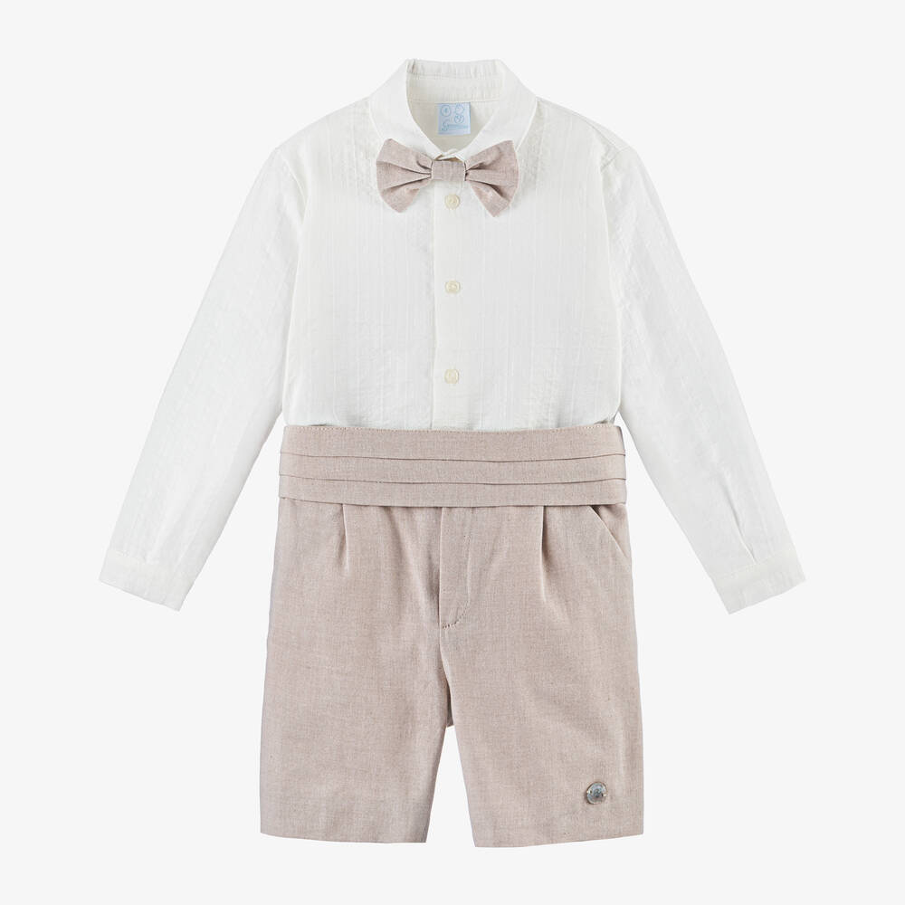 Artesanía Granlei - Boys Ivory & Beige Cotton Shorts Set | Childrensalon