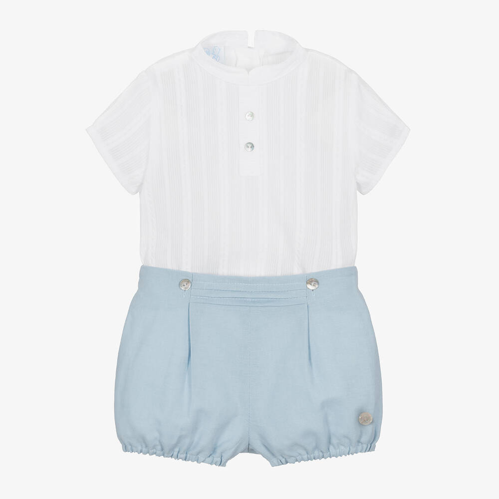 Artesanía Granlei - Ensemble short bleu et blanc en coton | Childrensalon