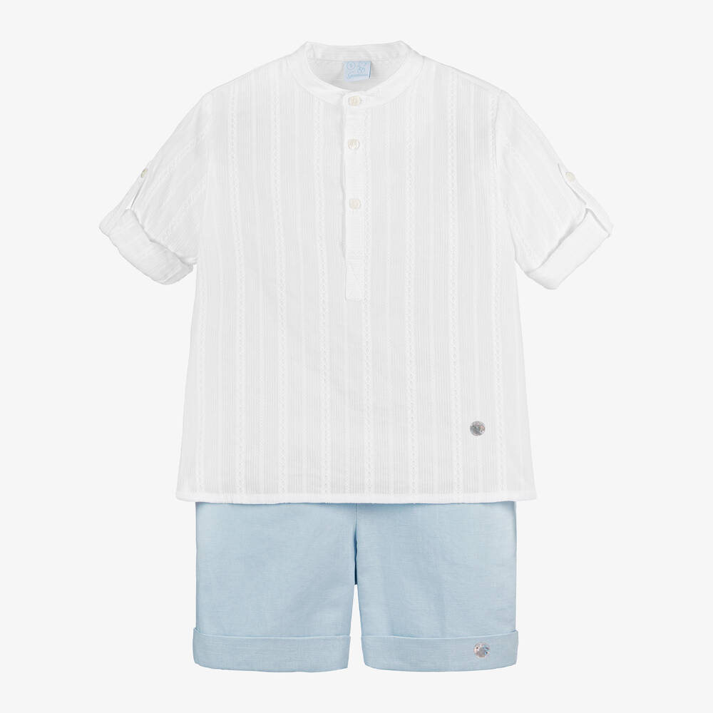 Artesanía Granlei - Ensemble short bleu et blanc en coton | Childrensalon