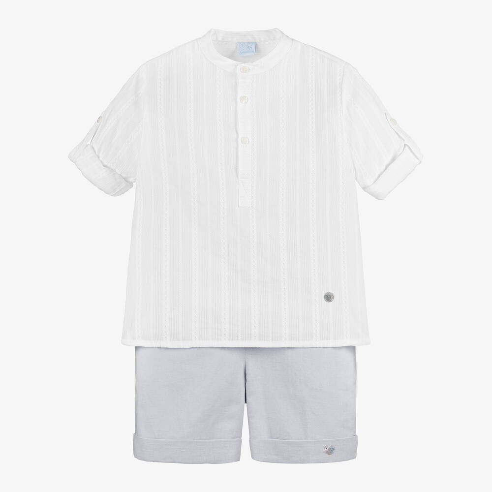 Artesanía Granlei - Ensemble short en blanc et gris coton | Childrensalon