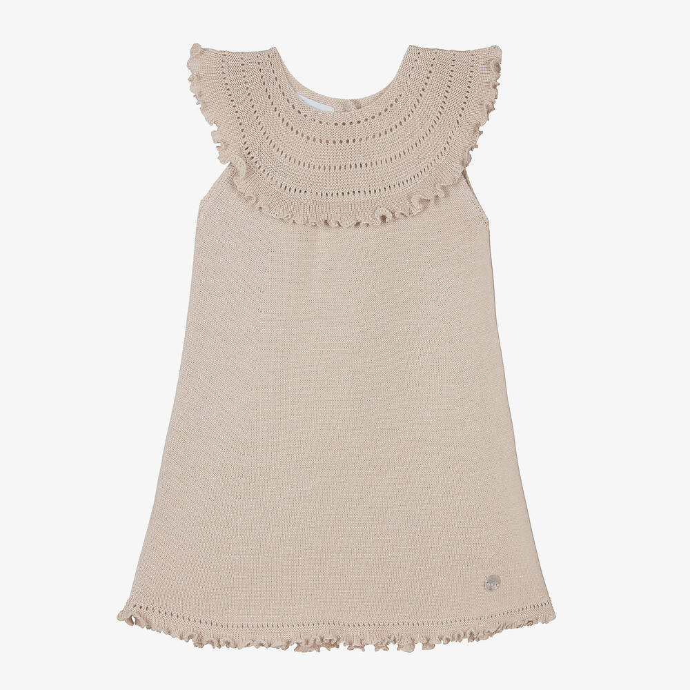 Artesanía Granlei - Girls Beige Knitted Dress | Childrensalon