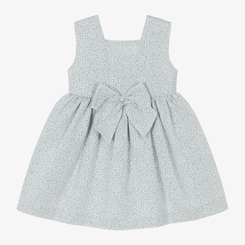 Artesanía Granlei - Girls Blue Floral Jacquard Dress | Childrensalon