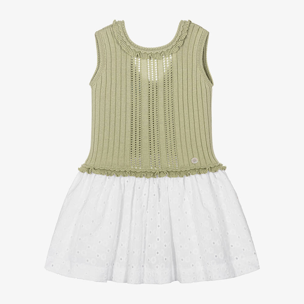 Artesanía Granlei - Robe verte en maille de coton fille | Childrensalon