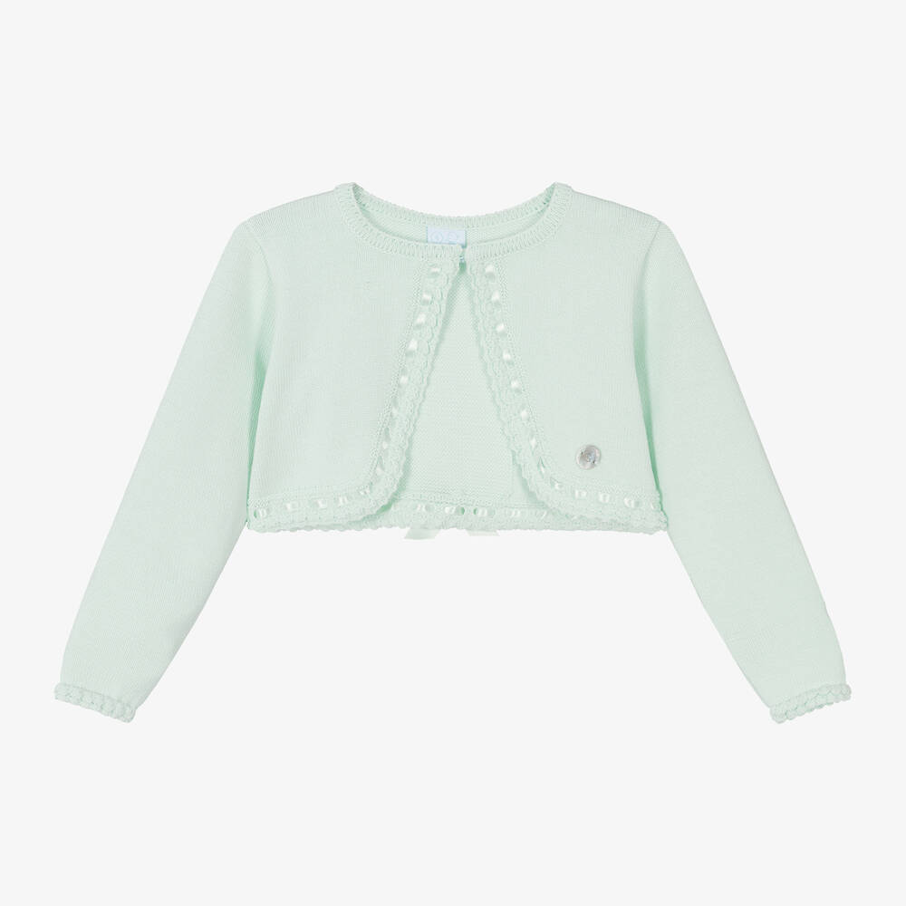 Artesanía Granlei - Girls Green Knitted Bolero Cardigan | Childrensalon