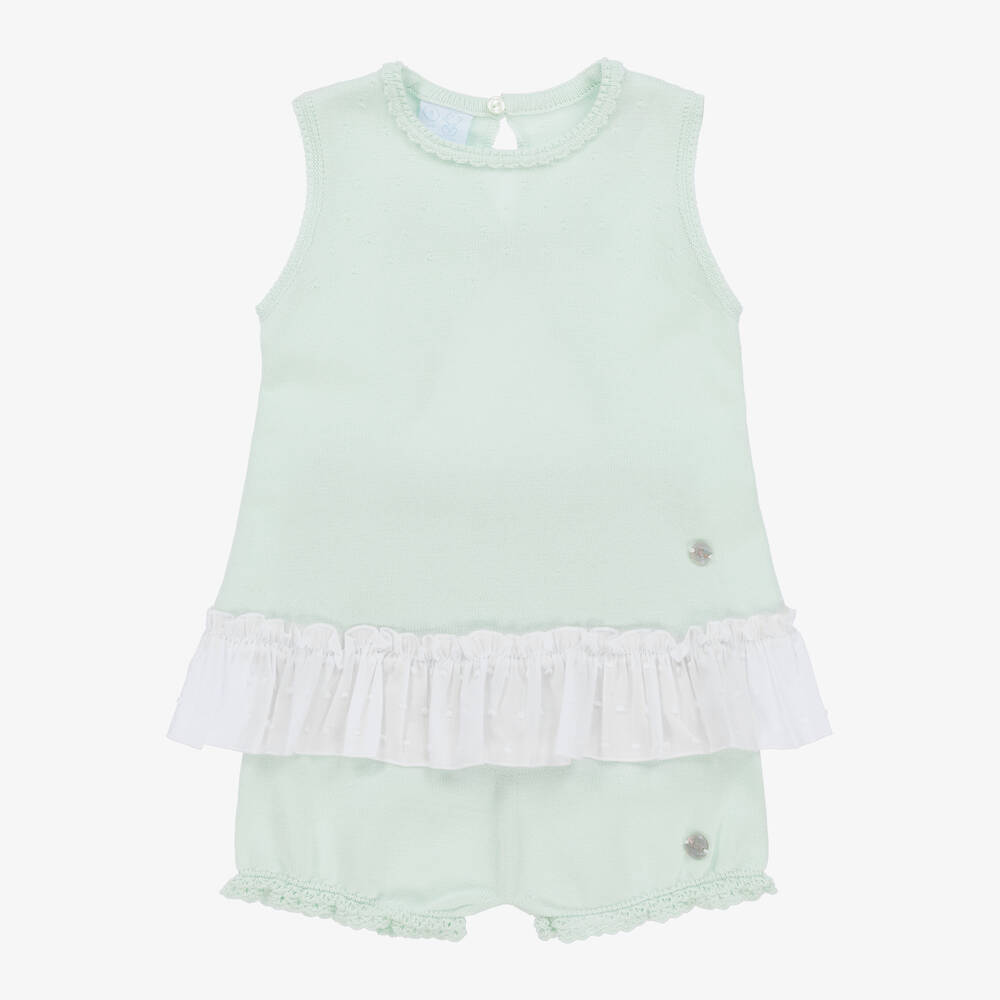 Artesanía Granlei - Girls Green Knitted Shorts Set | Childrensalon