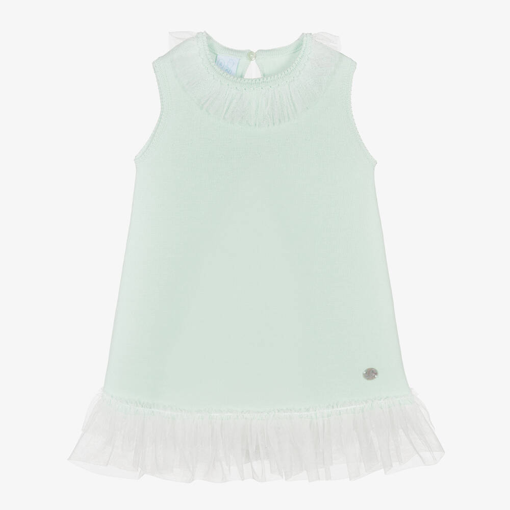 Artesanía Granlei - Girls Green Knitted & Tulle Dress | Childrensalon