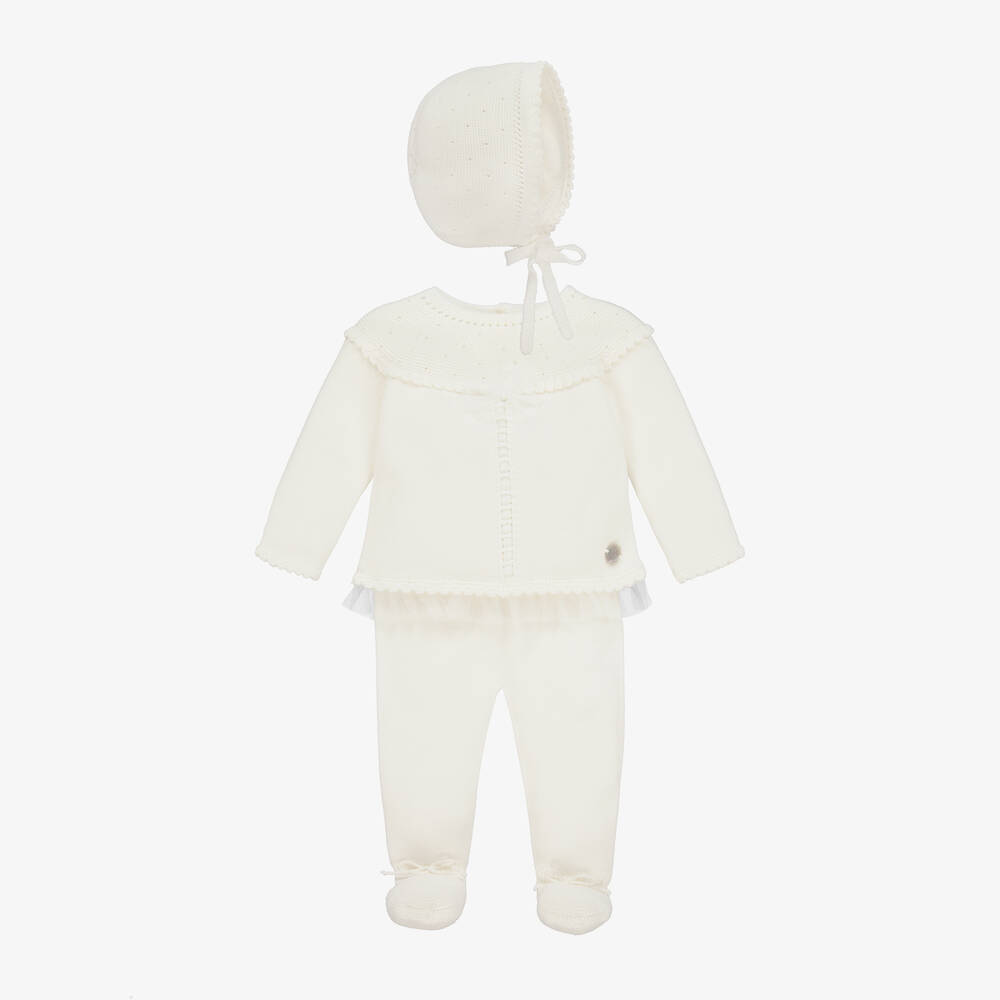 Artesanía Granlei - Girls Ivory Knitted Babysuit Set | Childrensalon