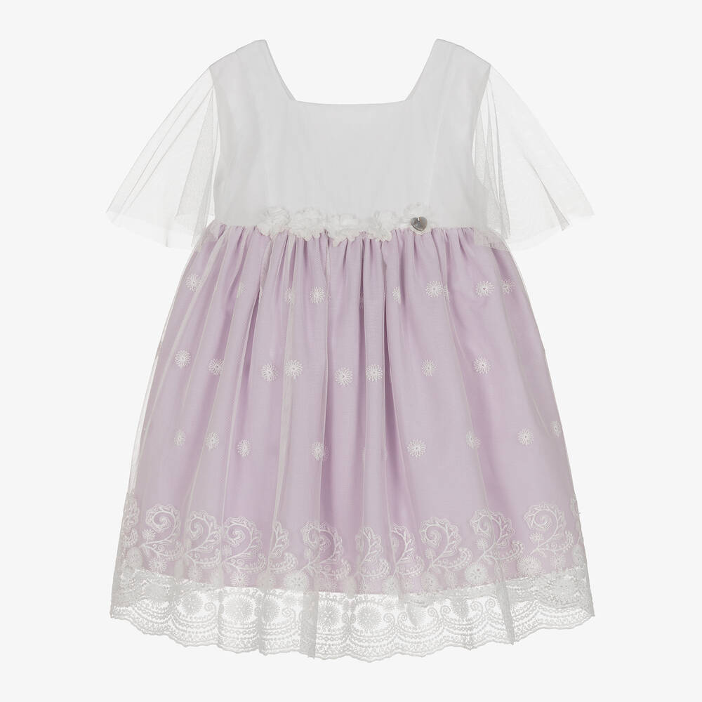 Artesanía Granlei - Girls Lilac & White Tulle Overlay Dress | Childrensalon