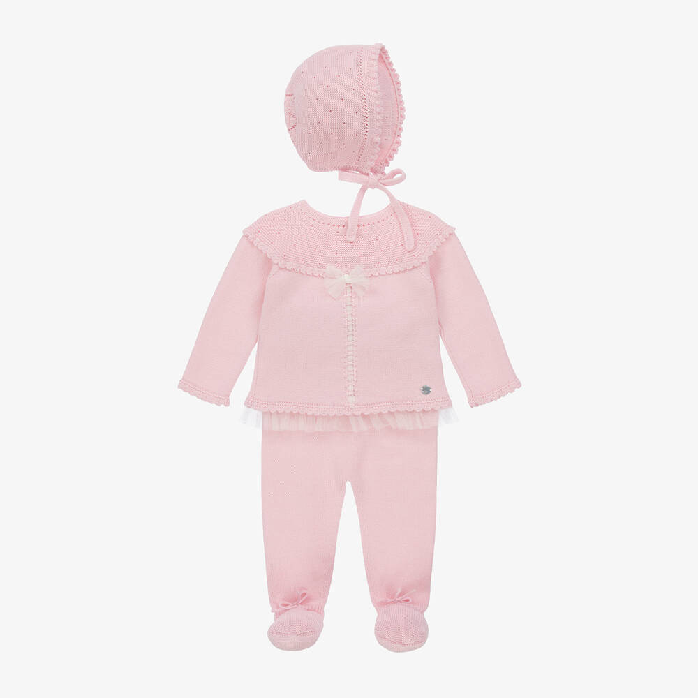 Artesanía Granlei - Girls Pink Knitted Babysuit Set | Childrensalon