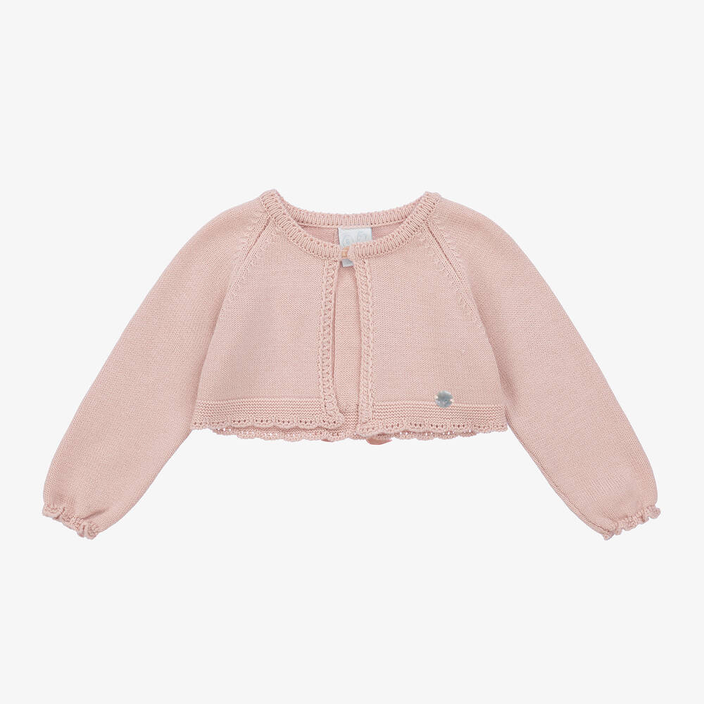 Artesanía Granlei - Girls Pink Knitted Lace Detail Cardigan | Childrensalon