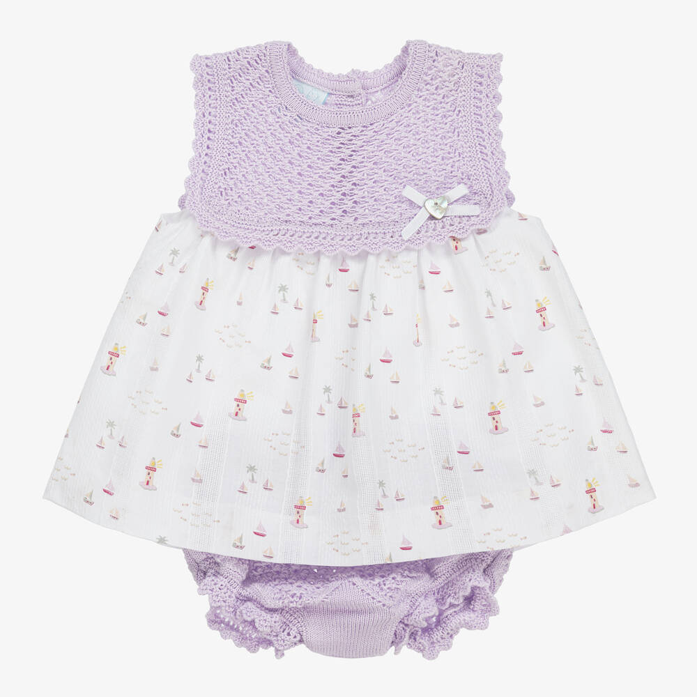 Artesanía Granlei - Robe violette tricotée et tissée fille | Childrensalon