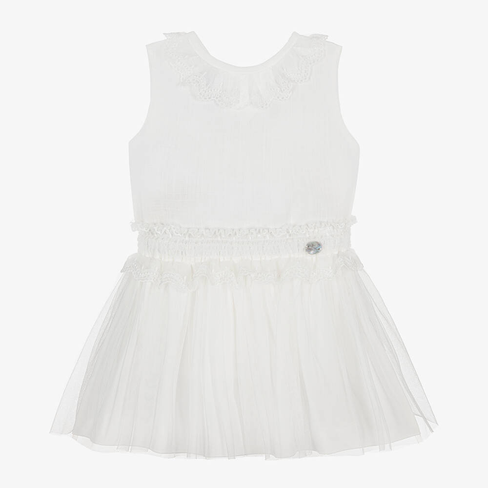 Artesanía Granlei - Ensemble jupe blanche en coton et tulle | Childrensalon