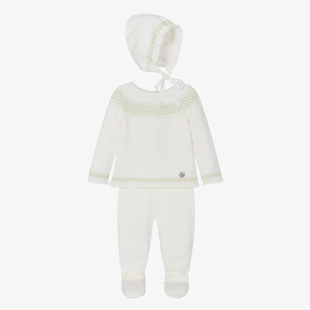 Artesanía Granlei - Ivory & Green Knitted Babygrow Set | Childrensalon