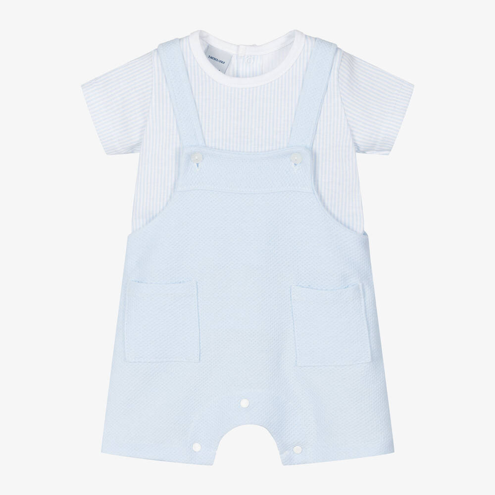 Babidu - Baby Boys Blue Dungaree Shorts Set | Childrensalon