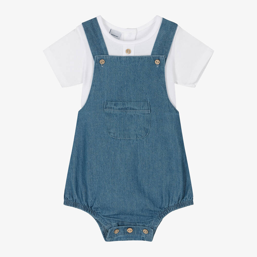 Babidu - Blue Cotton Baby Dungaree Set | Childrensalon