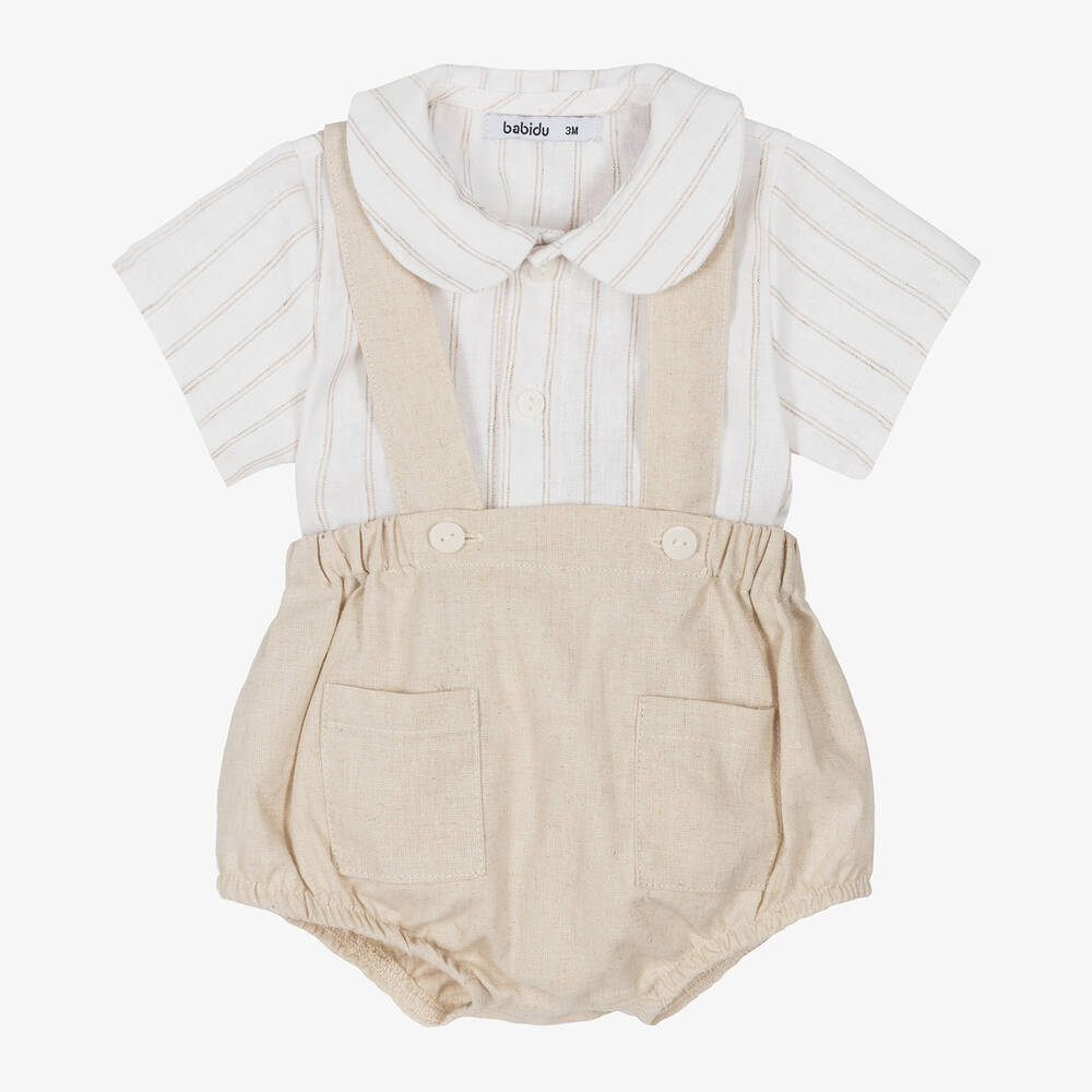 Babidu - Boys Beige Linen & Cotton Shorts Set | Childrensalon