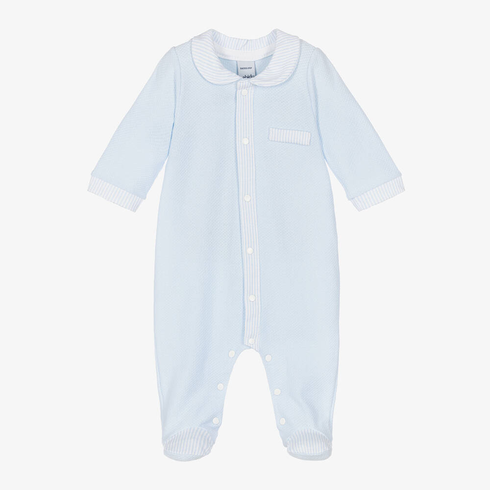 Babidu - Boys Blue Waffle Cotton Babygrow | Childrensalon