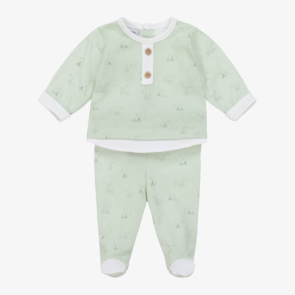 Babidu - Boys Green Cotton 2 Piece Babygrow | Childrensalon