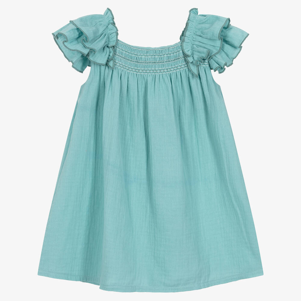 Babidu - Girls Green Cotton Dress | Childrensalon Outlet
