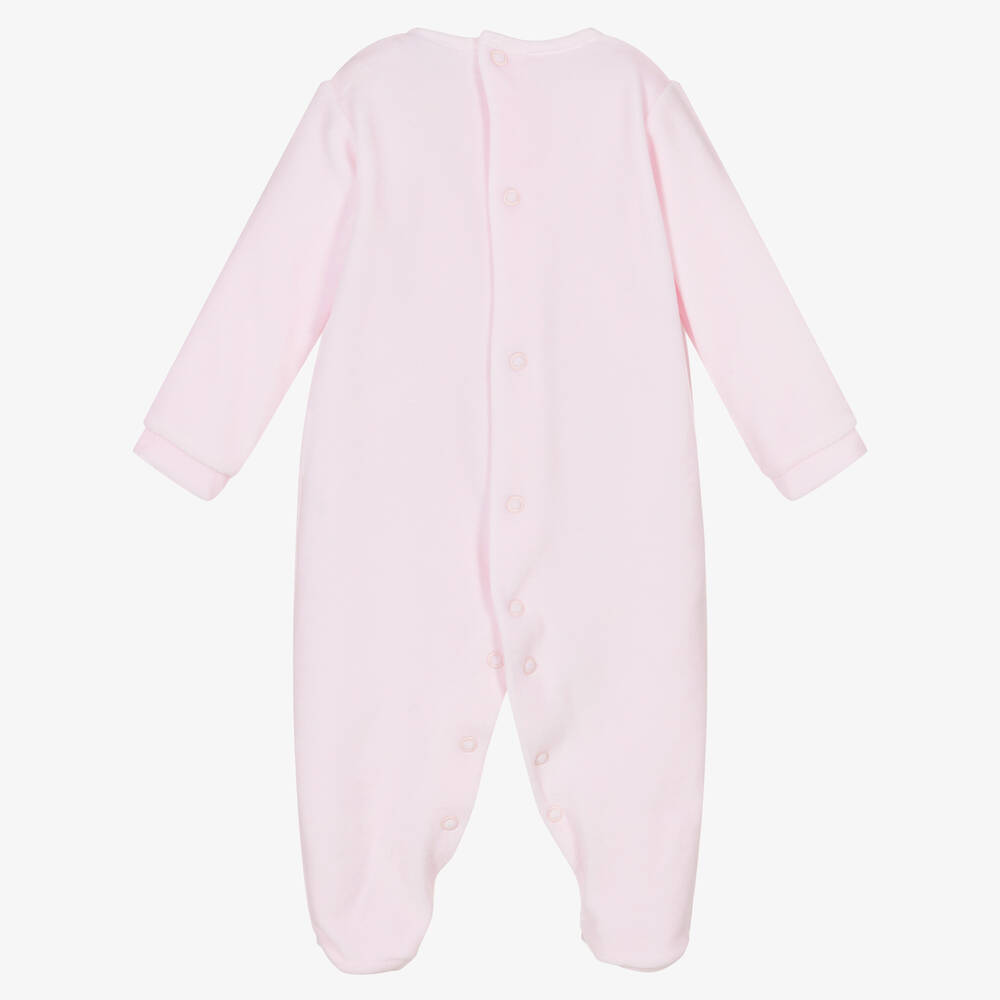 Babidu - Girls Pink Cotton Velour Babysuit | Childrensalon Outlet