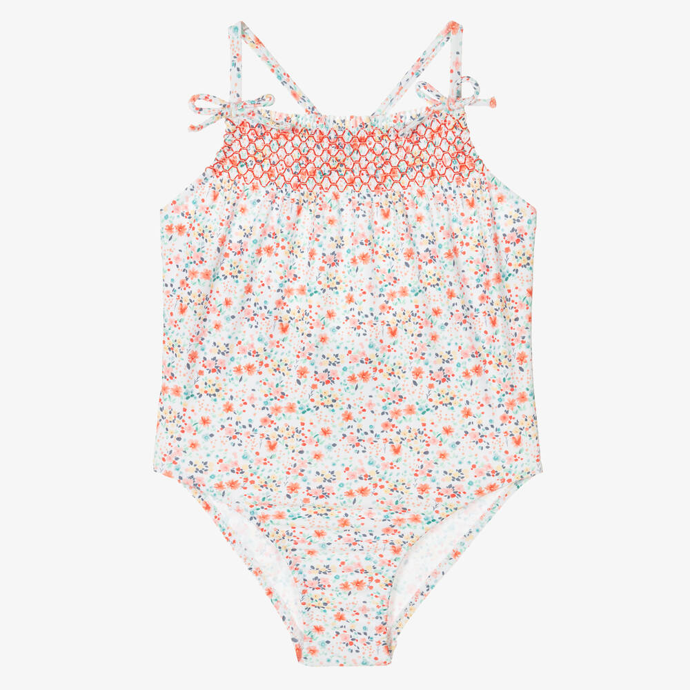 Babidu - Girls Red Floral Print Swimsuit | Childrensalon