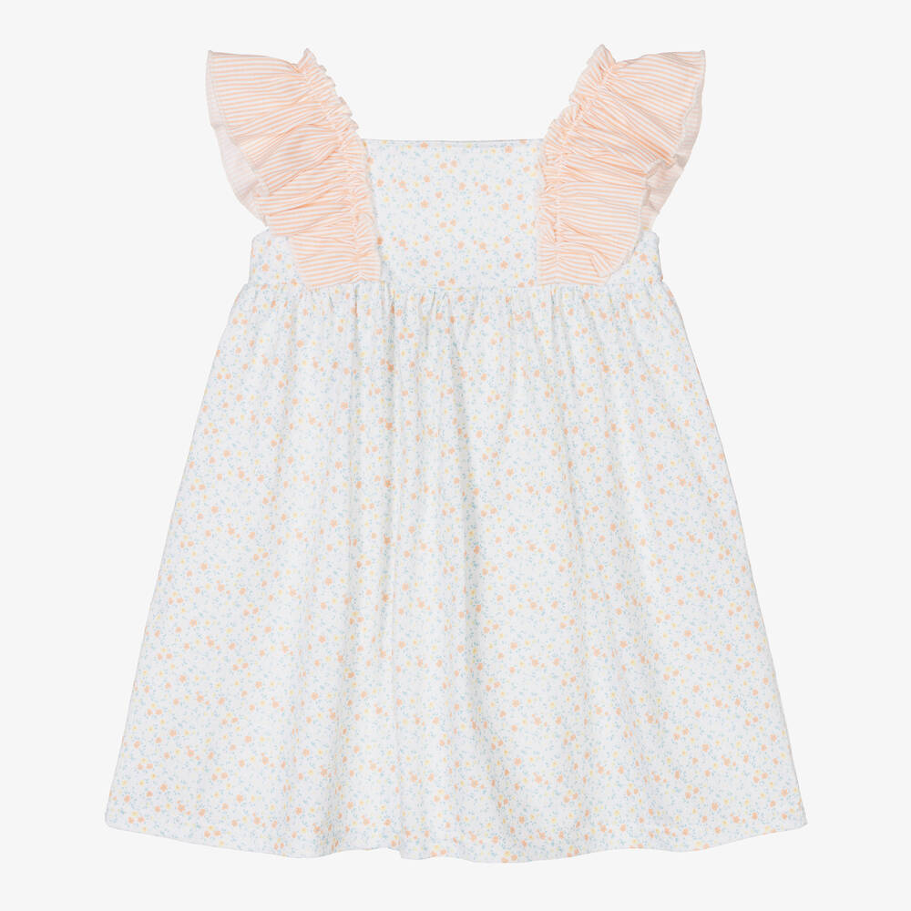 Babidu - Girls White Floral Cotton Dress | Childrensalon