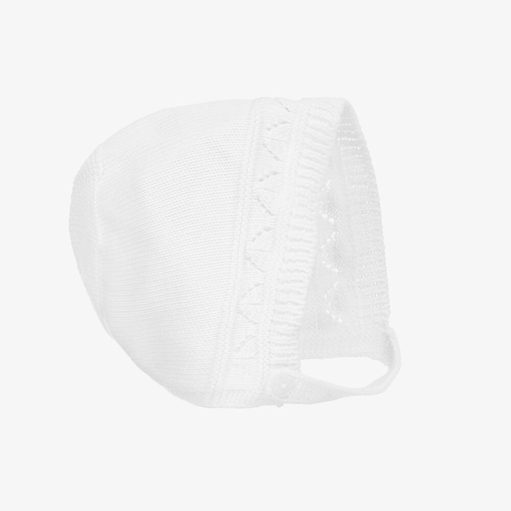 Babidu - White Knitted Baby Bonnet | Childrensalon