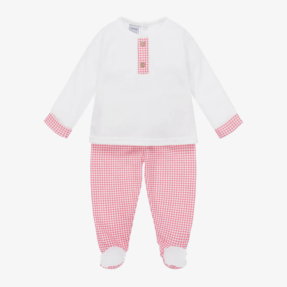 Babidu - White & Red Gingham 2 Piece Babygrow | Childrensalon