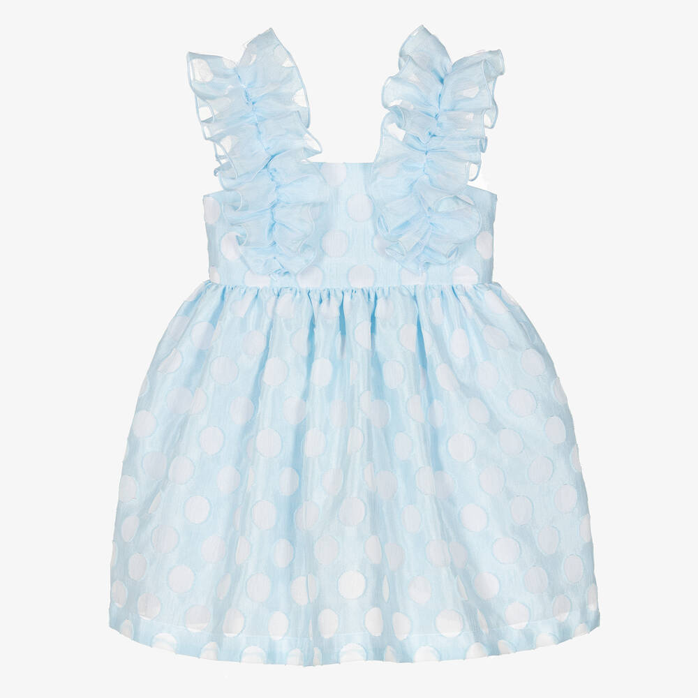 Balloon Chic - Girls Blue Jacquard Polka Dot Dress | Childrensalon