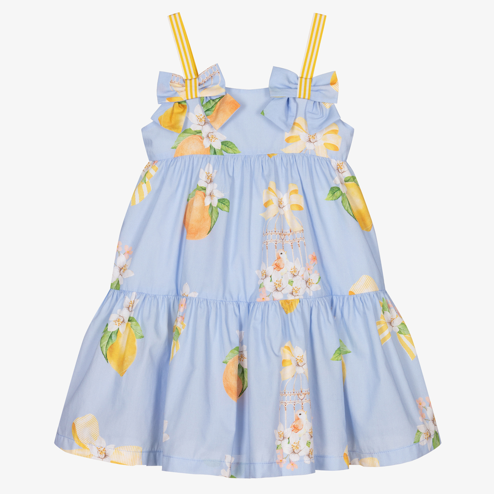 Balloon Chic - Girls Blue Lemons Cotton Dress | Childrensalon Outlet