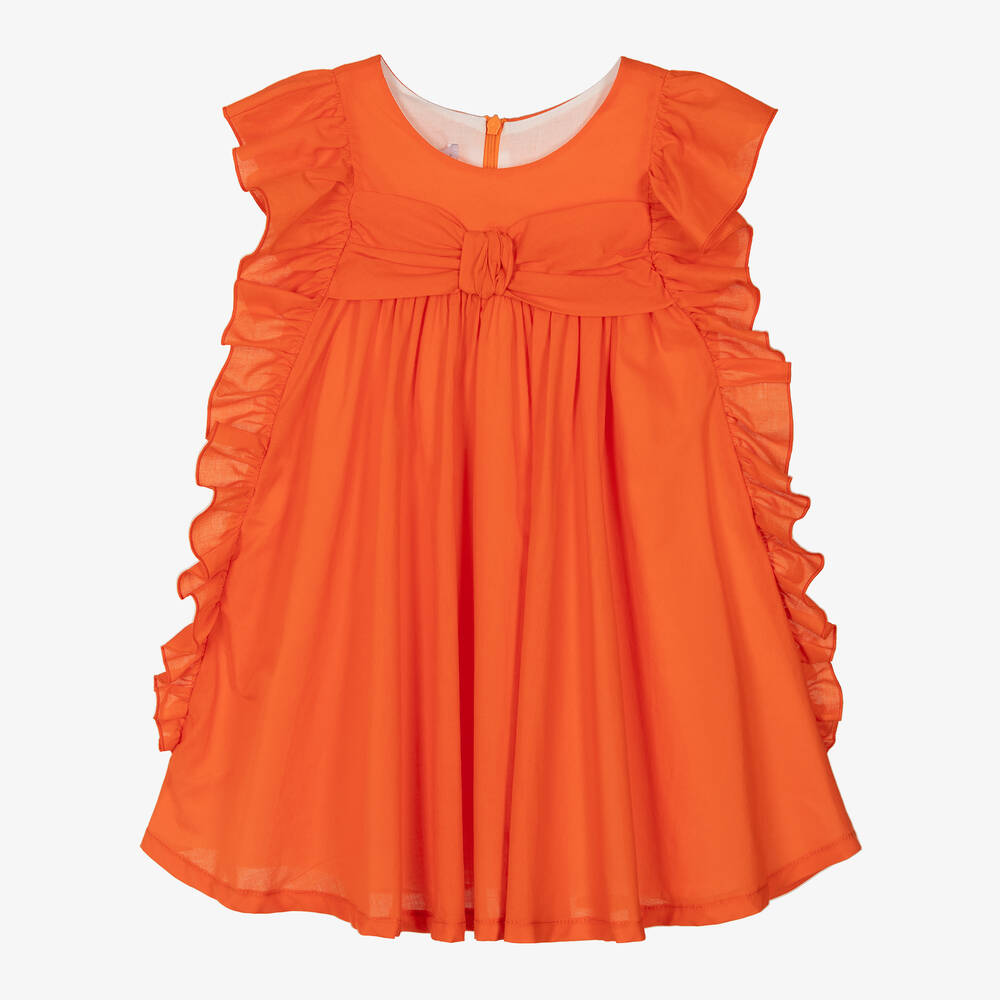 Balloon Chic - Robe orange coton à volants fille | Childrensalon