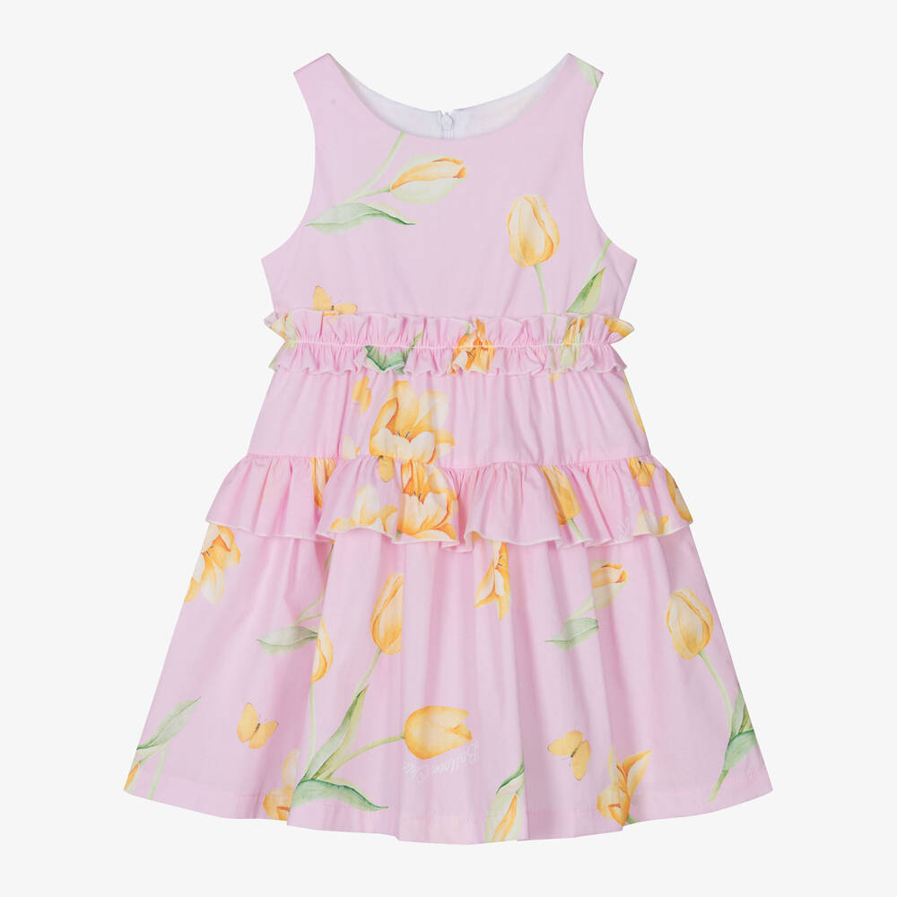 Balloon Chic - Robe rose en coton à fleurs fille | Childrensalon